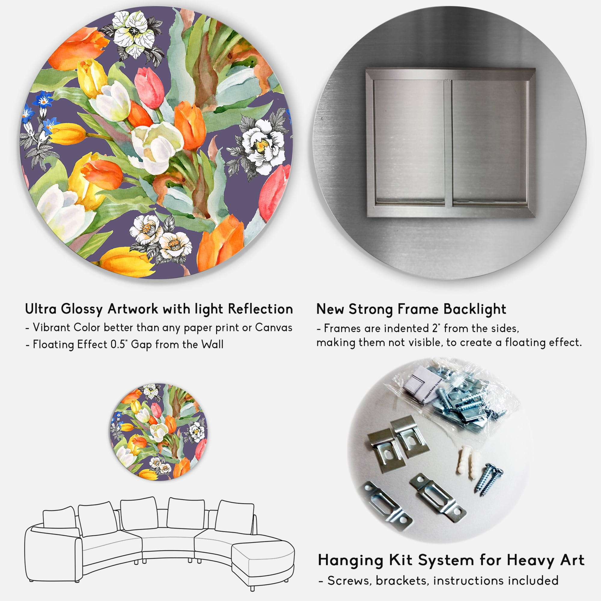 Designart 'Blooming Orange and White Tulips III' Traditional Circle Metal Wall Art 11x11 - Disc of 11