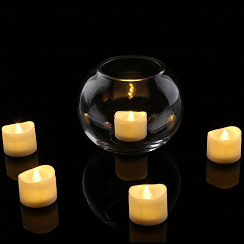Electric Fake Candle in Warm White and Wave Open.. Pack of 12 Homemory Realistic and Bright Flickering Battery Operated Flameless LED Tea Light 1.4x1.25 Inch 
