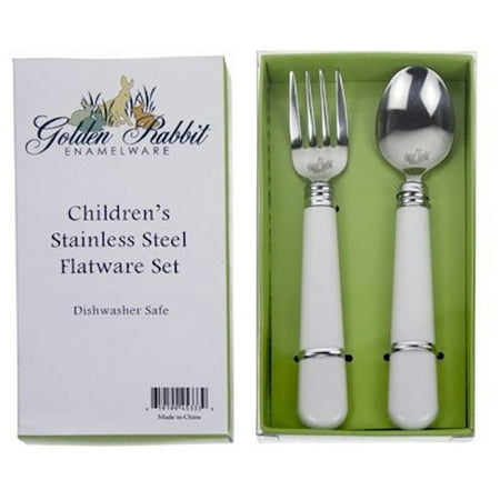 Enamelware Set - Golden Rabbit Enamelware - Child's Flatware Set - White