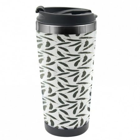 

Feather Travel Mug Delicate Repetitive Plumage Steel Thermal Cup 16 oz by Ambesonne