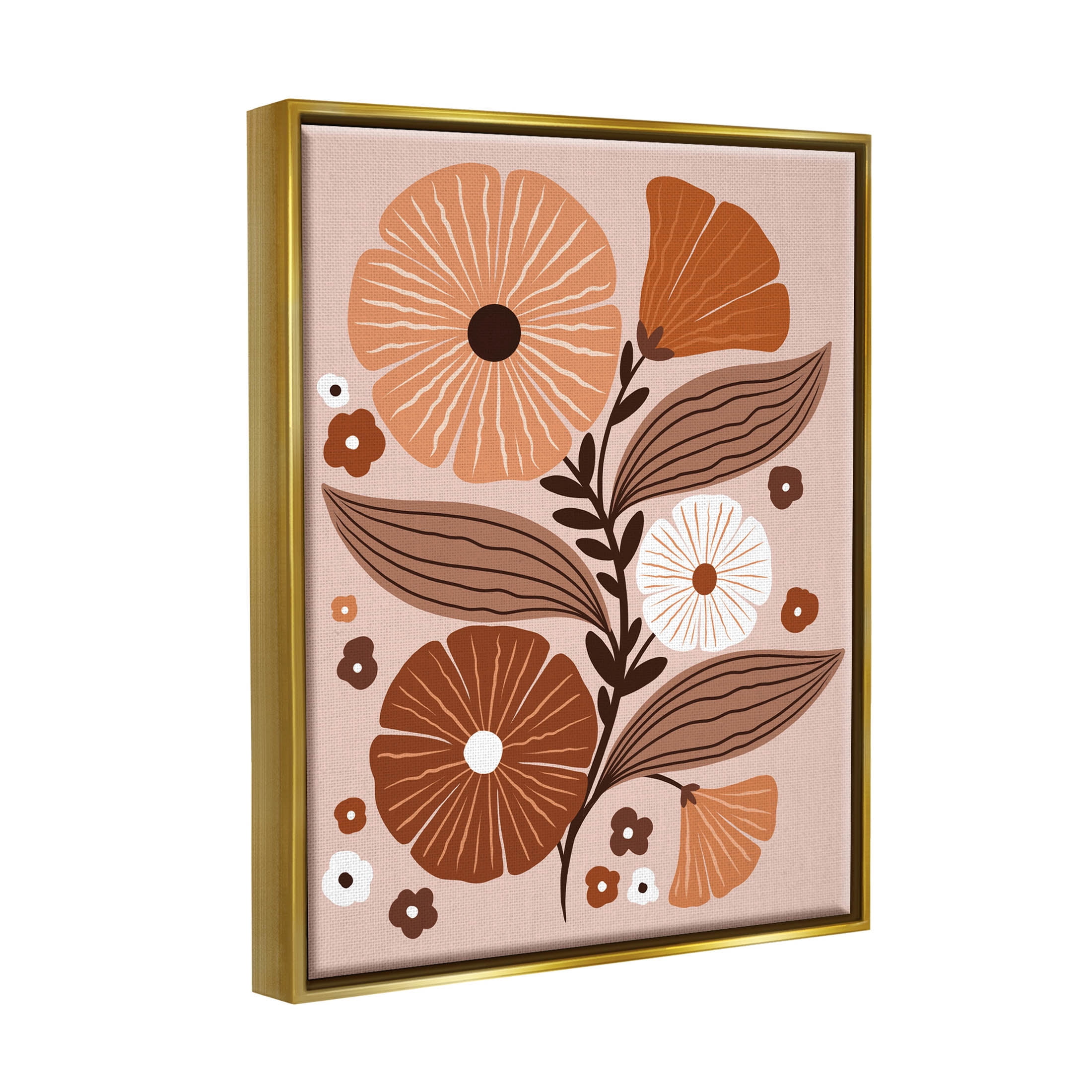 Neutral Tones Flower Shapes Botanical & Floral Graphic Art Metallic Gold Framed Art Print Wall Art