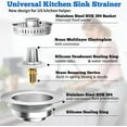 thumbnail image 5 of 1 pcs 3 in 1 Kitchen Sink Drain Strainer Stopper, Brushed Stainless Steel SUS 304 Pop Up Sink Drain Stopper for Standard 3-1/2 Inch Drain Anti-Clogging Odor Prevention, 5 of 9