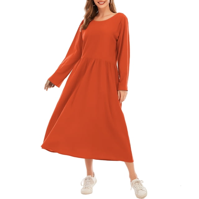 Vestido holgado de manga larga con bolsillos Vintage Plus Size Casual Boho Holiday Dress MABOTO Vestido de mujer