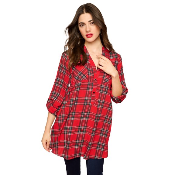 Roaman's Women's Plus Size Plaid Henley Tunic