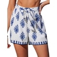 thumbnail image 2 of Women'S Floral Printed Shorts Elastic High Waist Wide Leg Flowy Boho Shorts Royal Blue XXL, 2 of 9