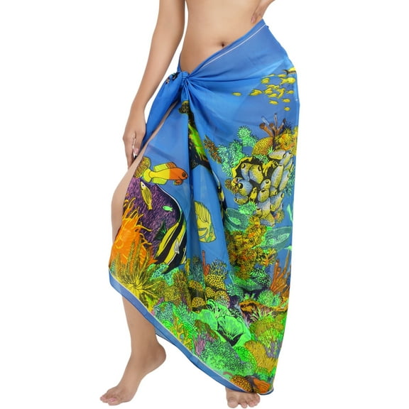 HAPPY BAY Women's Beach Wrap Bikini Wraps Sarong Swimwear Cover up Skirt Bathing suit Swimsuit Pareo Coverups for Women One Size Aquarium, Blue