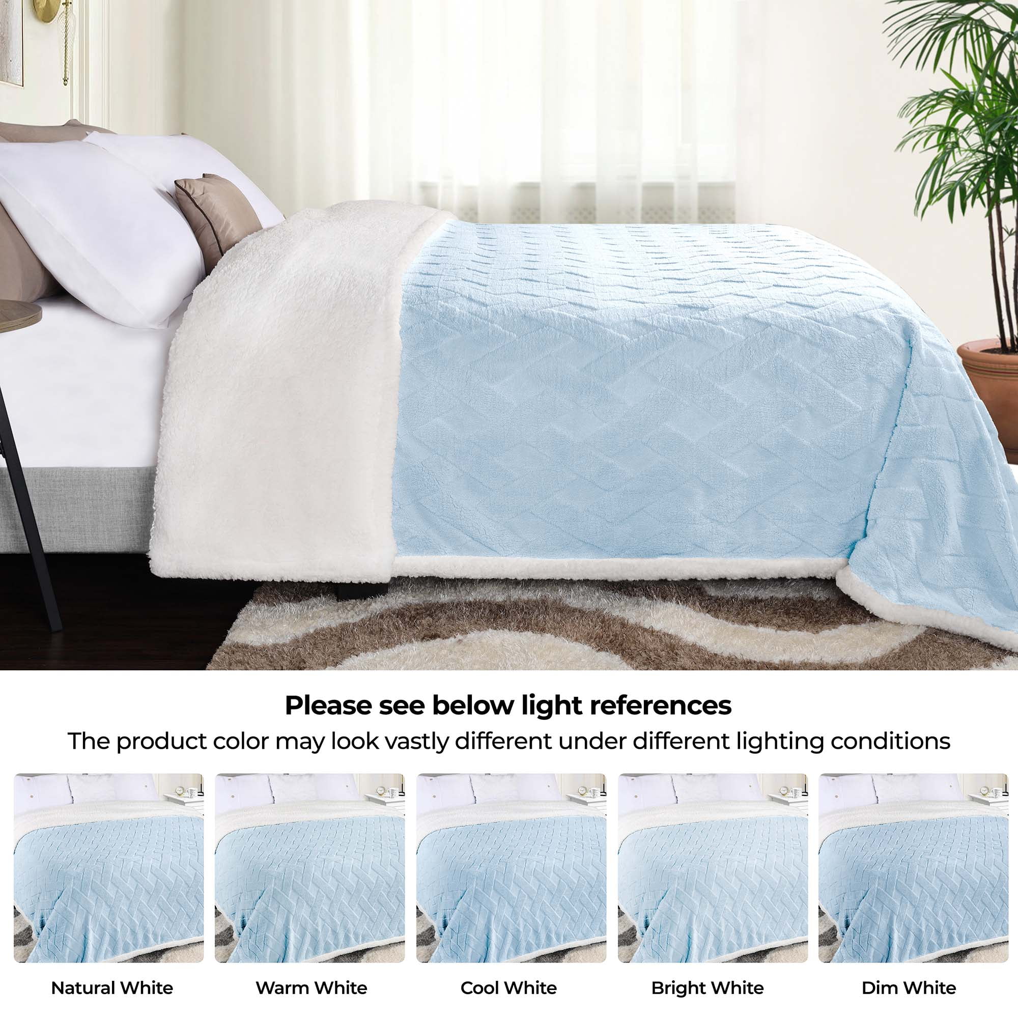 Superior Nuuk Fleece Reversible Lattice Blanket, Throw, Light Blue