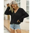 thumbnail image 3 of Women's Deep V Neck Button Front Split Slit Short Bell Sleeve Elegant Blouse Y2k Tops Shirt, 3 of 5