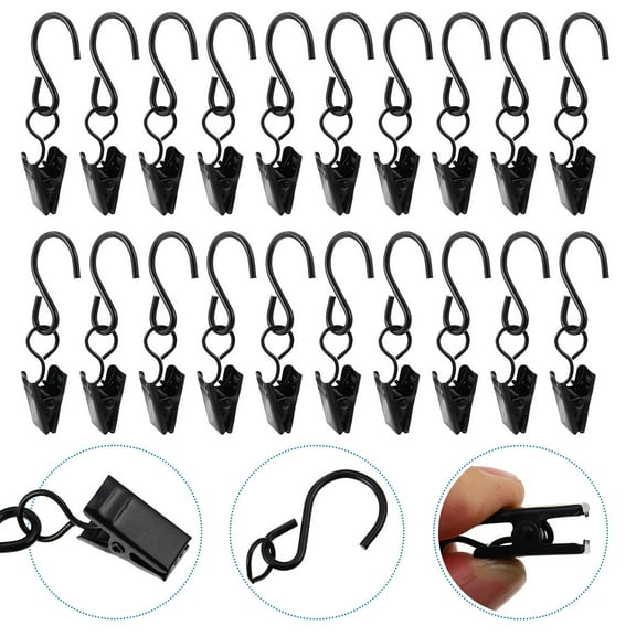 Worgeous  20 Pcs Curtain Hook Shower Clips Bathroom Curtains Clamps Black