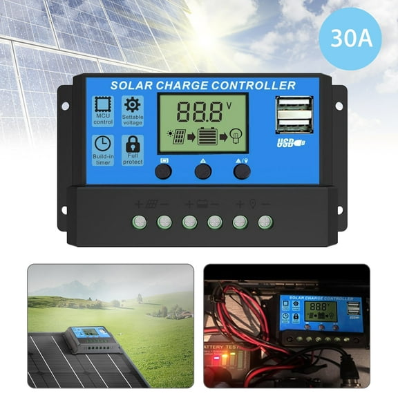 30A Solar Charge Controller, EEEkit 12V/24V Solar Panel Charge Controller Intelligent Regulator