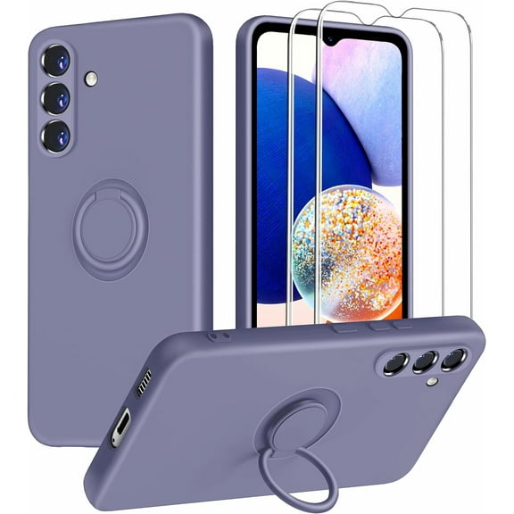 Samsung Galaxy A14 5G Phone Case, Ring Stand [360° Rotatable Ring Holder] with 2 Screen Protector, with Full Camera Cover Protection, Silicone Slim Protective Phone Case (Navy Blue)