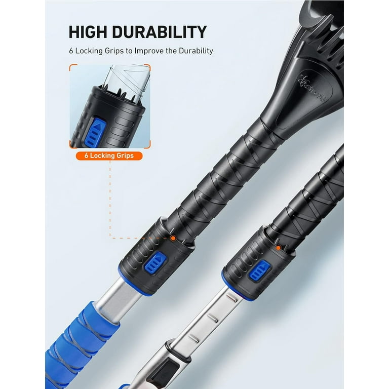 AstroAI 62.4 Inch Ice Scraper and Extendable Snow Brush Blue snow scraper  for car,Blue with 360° Pivoting Brush Head