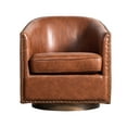 thumbnail image 6 of BizChair Club Style Commercial Barrel Accent Armchair with 360° Swivel Metal Base and Brown Leathersoft Upholstery with Brass Decorative Nail Head Trim, 6 of 14