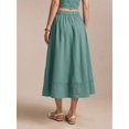 thumbnail image 3 of Green 100% Cotton A-Line Midi Skirt With Side Pockets And Lace Hem Detail, 3 of 8