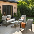 thumbnail image 4 of Toject 4 Pieces Patio Furniture Set, All-Weather Wicker Outdoor Furniture Loveseat Table Chairs Set for Porch, High Back Conversation Set for Backyard, Balcony, Dark Gray, 4 of 9