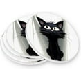 thumbnail image 3 of Cartoon Black Cat Coaster, Drinks Round Absorbent Stone Set with Ceramic Stone and Cork Base, Tabletop Protection Mats and Cups Place for 2PCS Home Decor, 3 of 5