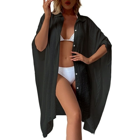 Cropped Cardigan Beach Cardigan Holiday Sunscreen Suit Bikini Cover Up Swimwear Overlay Light Cardigans Women Black One Size