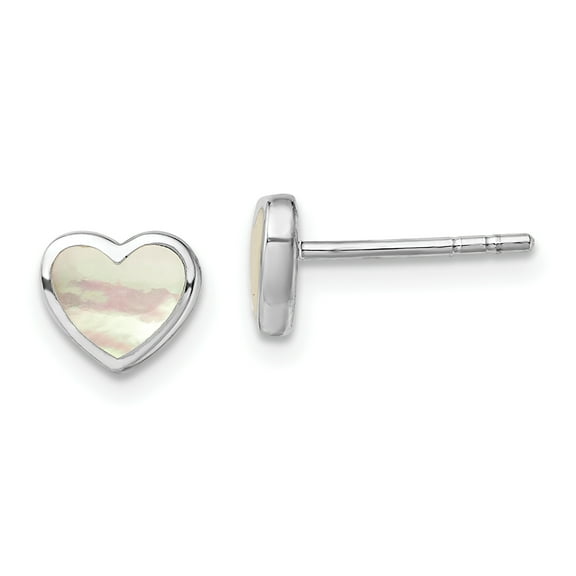 Primal Silver Sterling Silver Rhodium-plated Mother of Pearl Heart Post Earrings