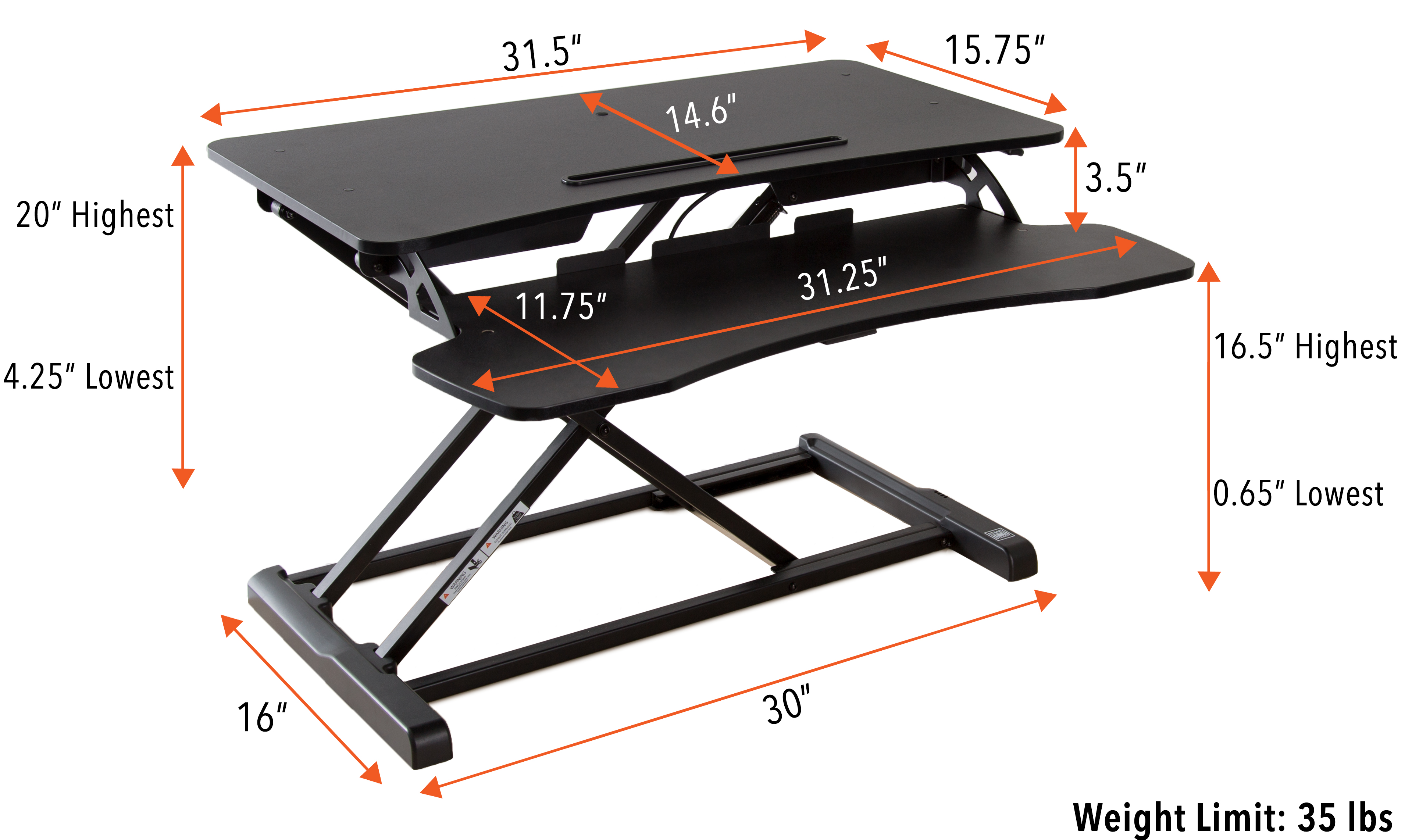 Flexpro Hero 32 Inch Standing Desk | 2 Level Standing Desk Converter with Keyboard Shelf and Monitor Riser | Large Dual Level Sit to Stand Workspace | Easily Sit or Stand in Seconds! (Black / 32")