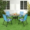 thumbnail image 2 of Costway Patio 4pcs Folding Sling Back Chair Portable Armrests Metal Outdoor Dining Blue, 2 of 8