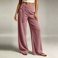 thumbnail image 4 of TEAJOPSUU Wide Leg Pants for Women Comfy Corduroy Drawstring Elastic Waist Palazzo Trousers with Pockets Casual Daily Vacation Pants Pink, 4 of 6