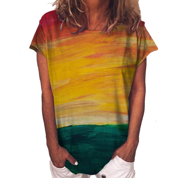 Gibobby Camisetas de verano para mujer Tops para mujer Sudaderas para mujer Cuello redondo Camisas manga corta Túnica Tops para polainas Camisas manga cor(Rosa,G)