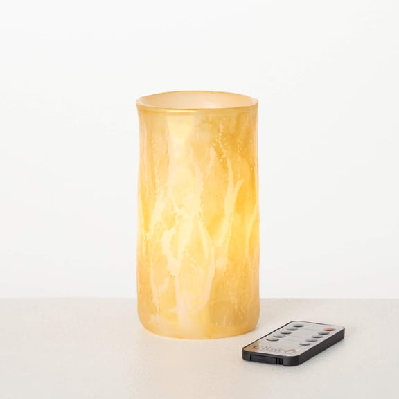 Sullivans LED Gold Leaf Pillar Candle, Batteries Not Included, 3.5"Dx6.5"H