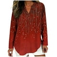 thumbnail image 2 of Plus Size Women's V-Neck Linen Look Button Down Blouse with Roll Up Long Sleeves, 2 of 5