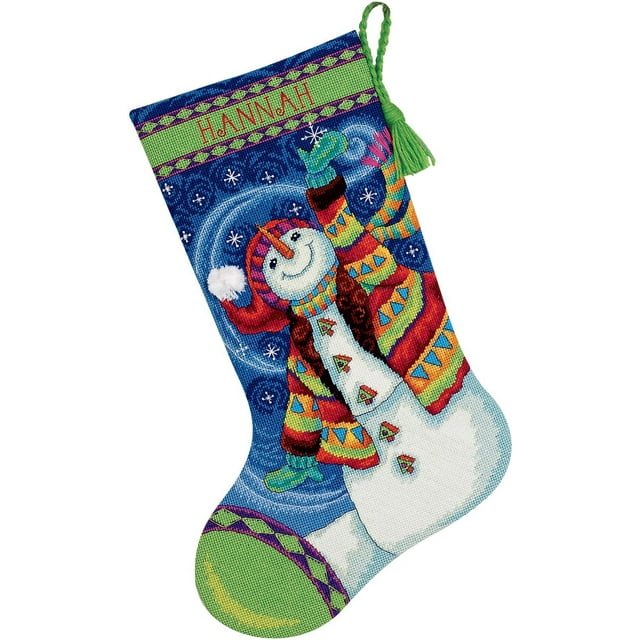 Dimensions Kit de Bas Point de Croix 16 Pouces Bonhomme de Neige Long Cousu en Laine et Fil