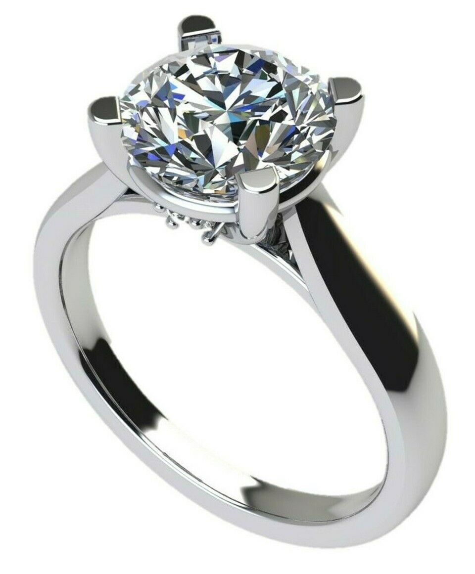 3.00Ct Round Shape 925 Sterling Silver Solitaire With Accents Engagement Ring 