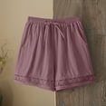 thumbnail image 3 of APEXFWDT Women's Linen Cotton Lace Trim Shorts Drawstring Elastic Waist Summer Beach Shorts with Pockets,S,Purple, 3 of 5
