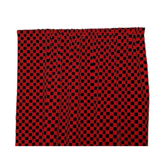 Cotton Curtain Checkered Print 58 Inch Wide Racecar 1 Inch Checkerboard Red and Black