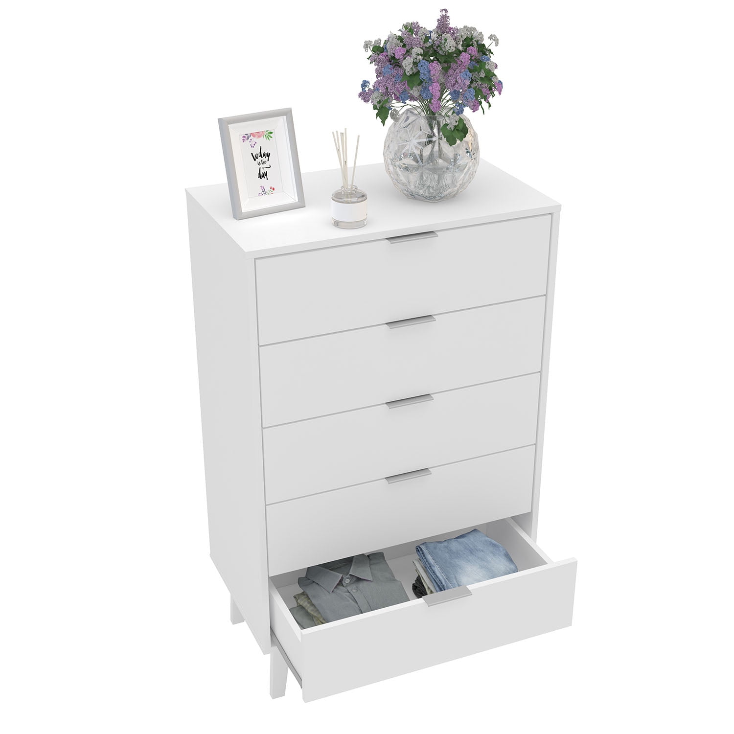 Polifurniture Victoria Modern 5 Drawer Wood Dresser, White
