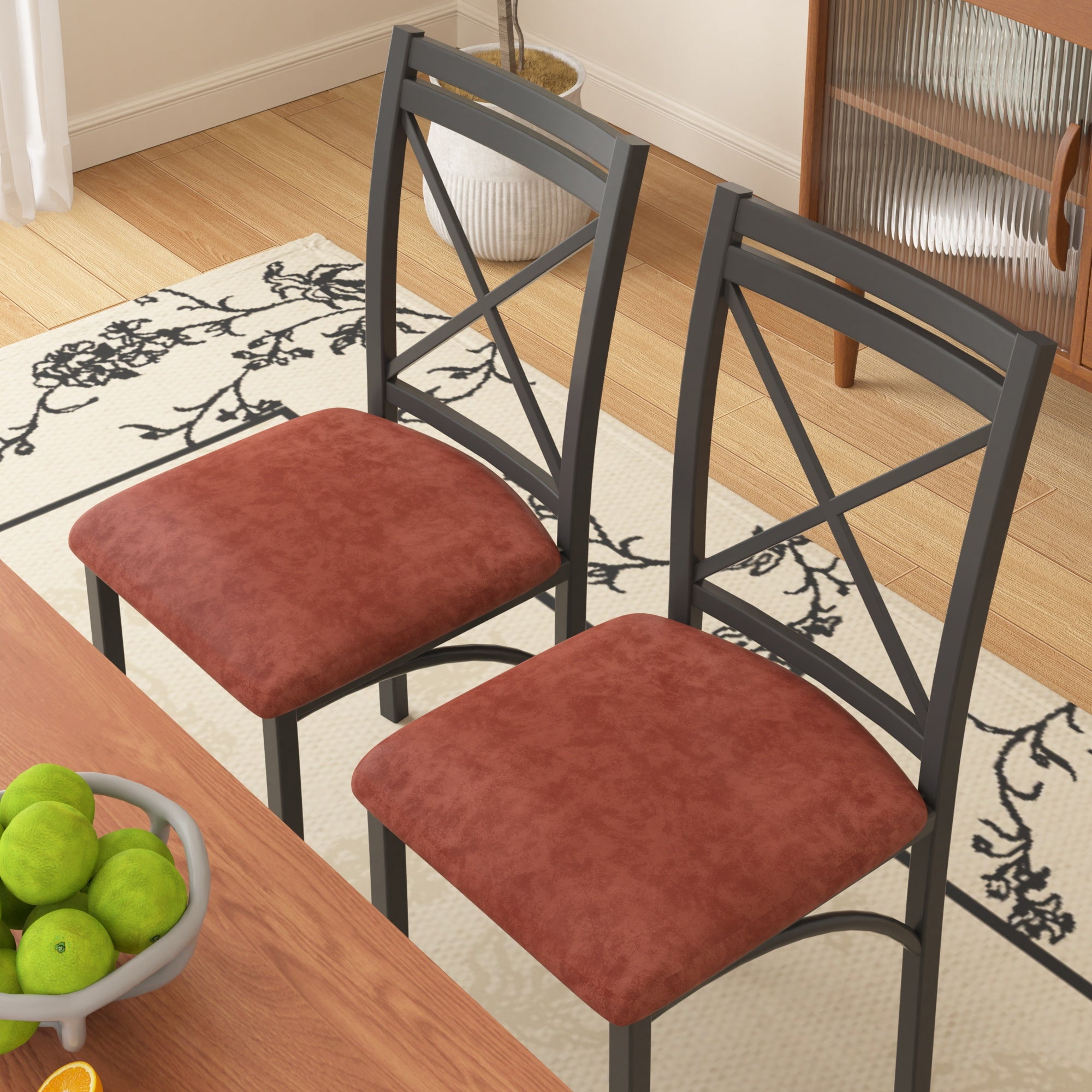 VECELO Dining Chair Set of 4, Modern Kitchen Upholstered Chairs with Backrest, Metal Legs and PU Leather Seat Set for Living Room Restaurant, Brown