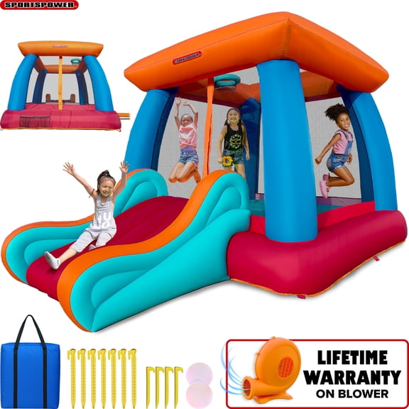Sportspower My First Inflatable Bounce House with Slide & Hoop - Outdoor Bouncer - 144" x 108"