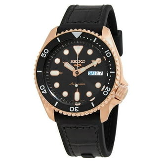 Seiko 5 Men's Automatic Black Dial Watch, Rubber Band, SNZB23J2