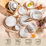 vancasso 16 Pieces Dinnerware Sets, Stoneware Plates and Bowls Set for 4, White Dish Set, Five Leaf Flower Pattern