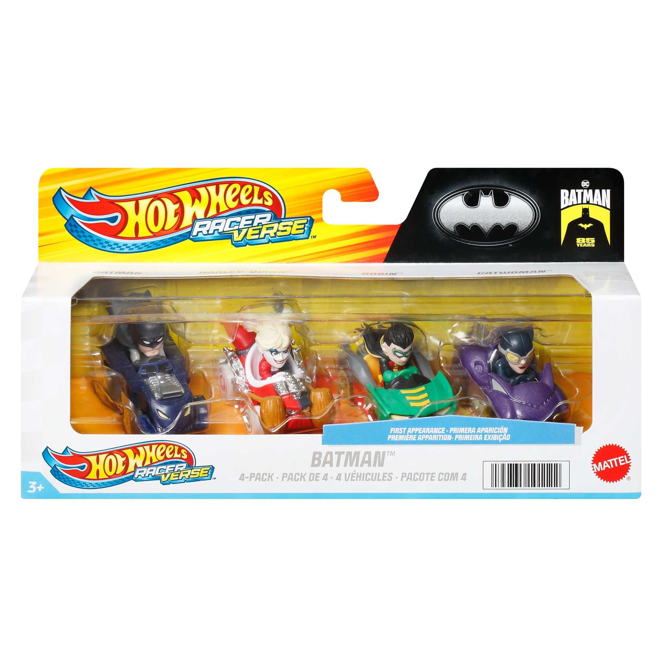 Hot Wheels RacerVerse, Set of 4 Die-Cast Hot Wheels Cars with Pop Culture Characters as Drivers