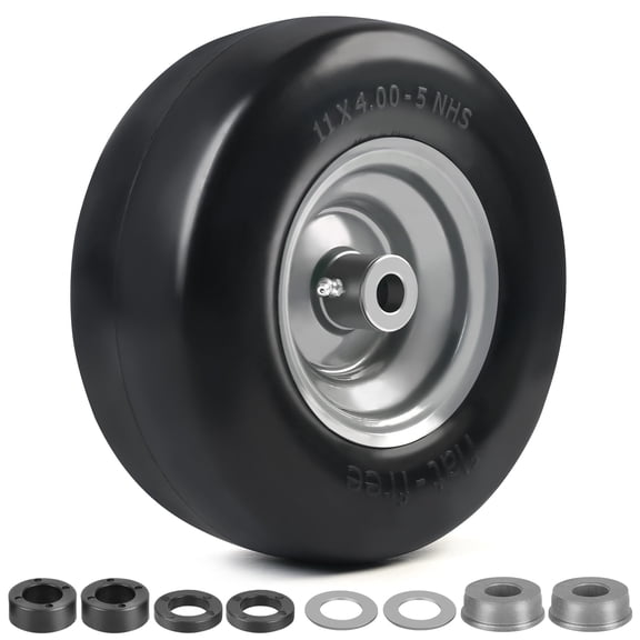 LotFancy 11x4.00-5" Flat Free Lawn Mower Tire and Wheel, Smooth Tread Tire for Zero Turn Mowers