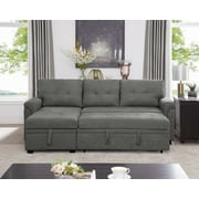 Laura Gray Velvet Sleeper Sectional Sofa Bed with Reversible Chaise