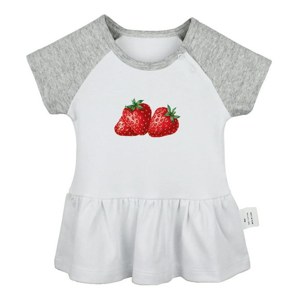 Fruit Strawberry Pattern Dresses For Baby, Newborn Babies Skirts, Infant Princess Dress, 0-24M Kids Graphic Clothes (Gray Raglan Dresses, 18-24 Months)