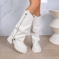 thumbnail image 6 of Willtoo Fall Winter Boots for Women Slouchy Mid‑Calf Platform Boots, Faux Leather Ruched Stacked Heel Combat Boots, Side Zipper Buckle Decor Lug Sole Fashion Boots, 6 of 6