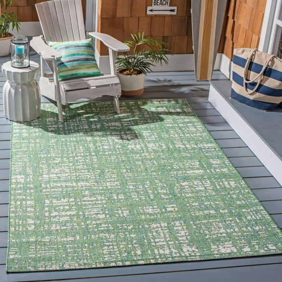 SAFAVIEH Courtyard Charlie Abstract Indoor/Outdoor Area Rug, Green Blue/Ivory, 2' x 3'7"