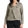 thumbnail image 1 of BLUSA DE TRABAJO DE SATÉN PARA MUJERES INSPIRE CHIC CON CUELLO EN V Y MANGAS LARGAS, CAMISA ELEGANTE DE OFICINA, TALLA S, CAQUI OSCURO, 1 of 6