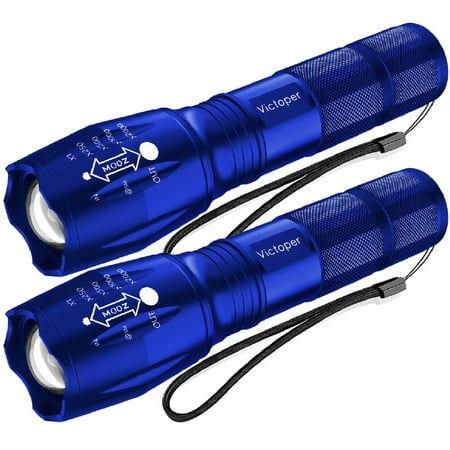 Victoper LED Flashlight 2 Pack Blue Bright High Lumens Tactical Flashlights High Lumens with 5 Modes Waterproof Zoomable Flash Light for Outdoor Gifts for Father s Day Camping Essentials Gear
