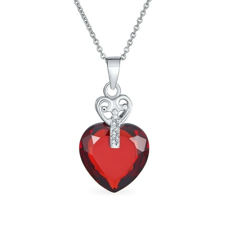 Bling Jewelry Womens Key to Her Heart 10 CTW CZ Red Cubic Zirconia Large Heart Necklace Pendant Sterling Silver
