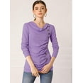 thumbnail image 4 of Women's Cowl Neck Long Sleeves Buttons Decor Ruched Top, 4 of 6