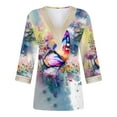 thumbnail image 4 of Women's Summer Clothes Spring Elegant Shirts Tie Dye Floral Print Dressy Casual Tops for Lady Lace V Neck Blouse Vintage 3/4 Sleeve Loose Fit Flowy Tunic Tops Fashion 2024 Multicolor T Shirts XXL, 4 of 5