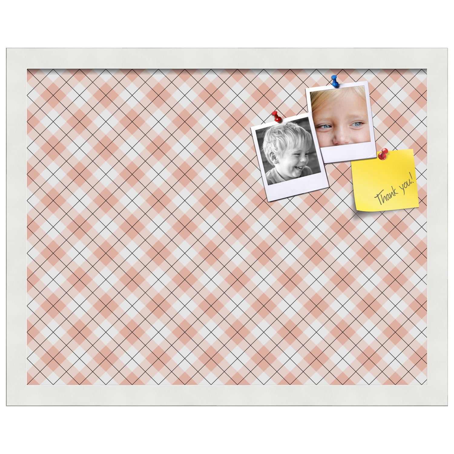 PinPix ArtToFrames 17x13 Custom Cork Bulletin Board Argyle Tan   Poster Board Has a Fabric Style Canvas Finish, Framed in Satin White Frame (PinPix-643)