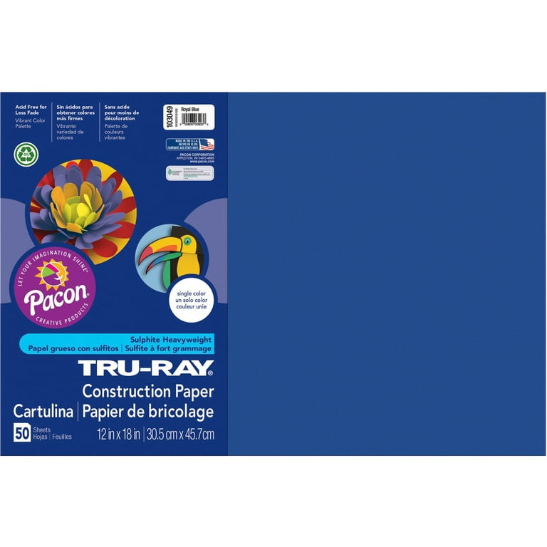 Pacon Tru-Ray Construction Paper, 18-Inches by 24-Inches, 50-Count, Royal  Blue (103081)